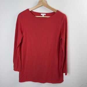 J.Jill Womens Sweater Size S Cotton Blend Knit Red Scoop Neck Long sleeve Blouse